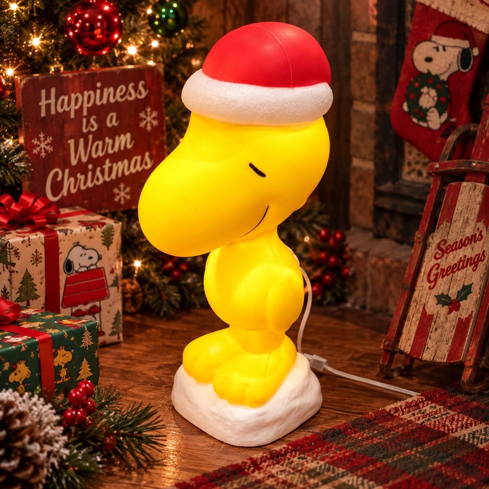 Peanuts Woodstock Santa Hat Blow Mold Lighted Christmas Decor 22 inch NEW